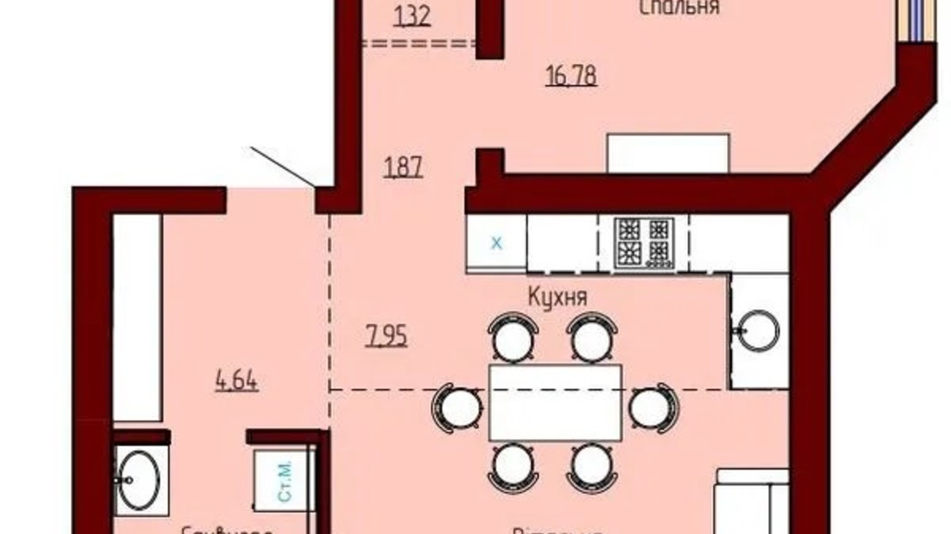 Планировка 2-комнатной квартиры в ЖК Prestige Palace 57.64 м², фото 620841