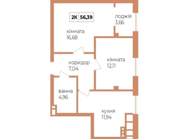 ЖК Fenix: планировка 2-комнатной квартиры 59.39 м²