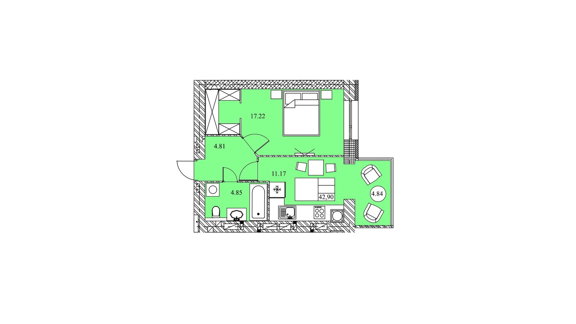 Планування 1-кімнатної квартири в ЖК на Шептицького 42.9 м², фото 621199