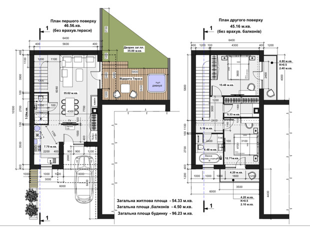 Таунхаусы Wol.Green Polyana: планировка 2-комнатной квартиры 96 м²