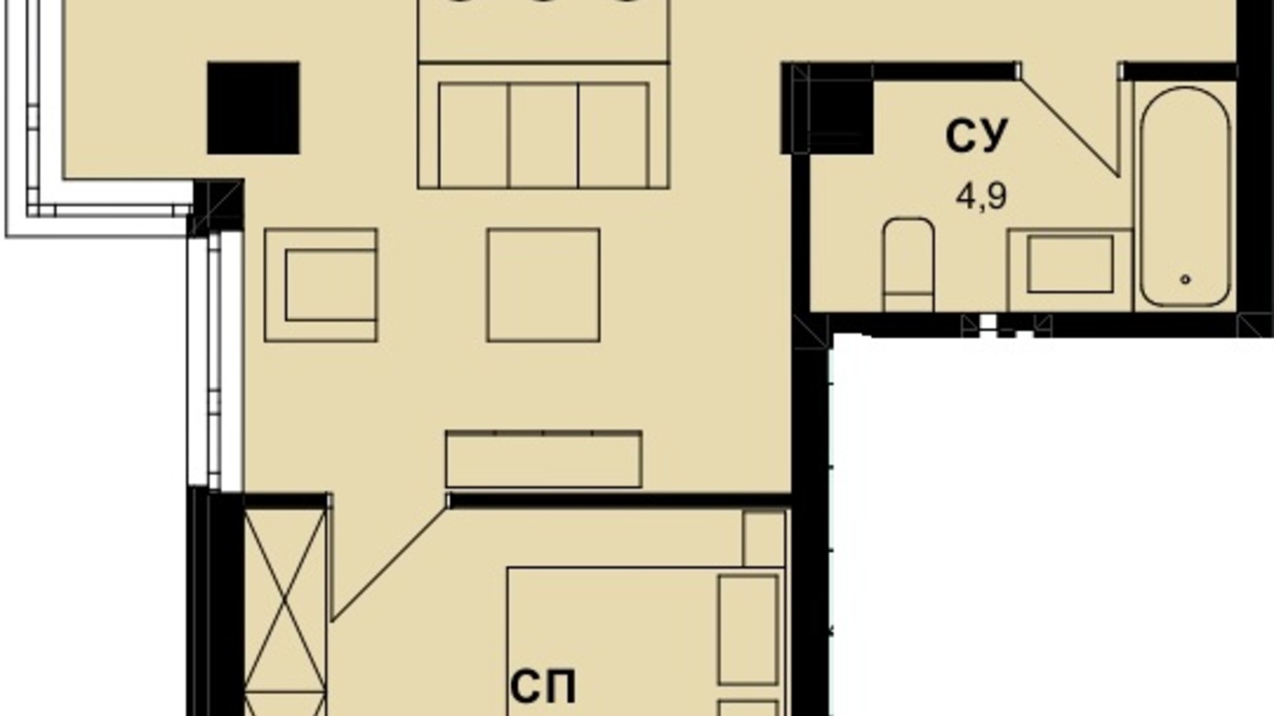 Планування 1-кімнатної квартири в ЖК Aurora 53.1 м², фото 621294