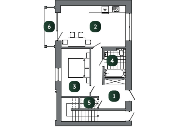 Загородный жилой квартал Royal Estate: планировка 1-комнатной квартиры 57.02 м²