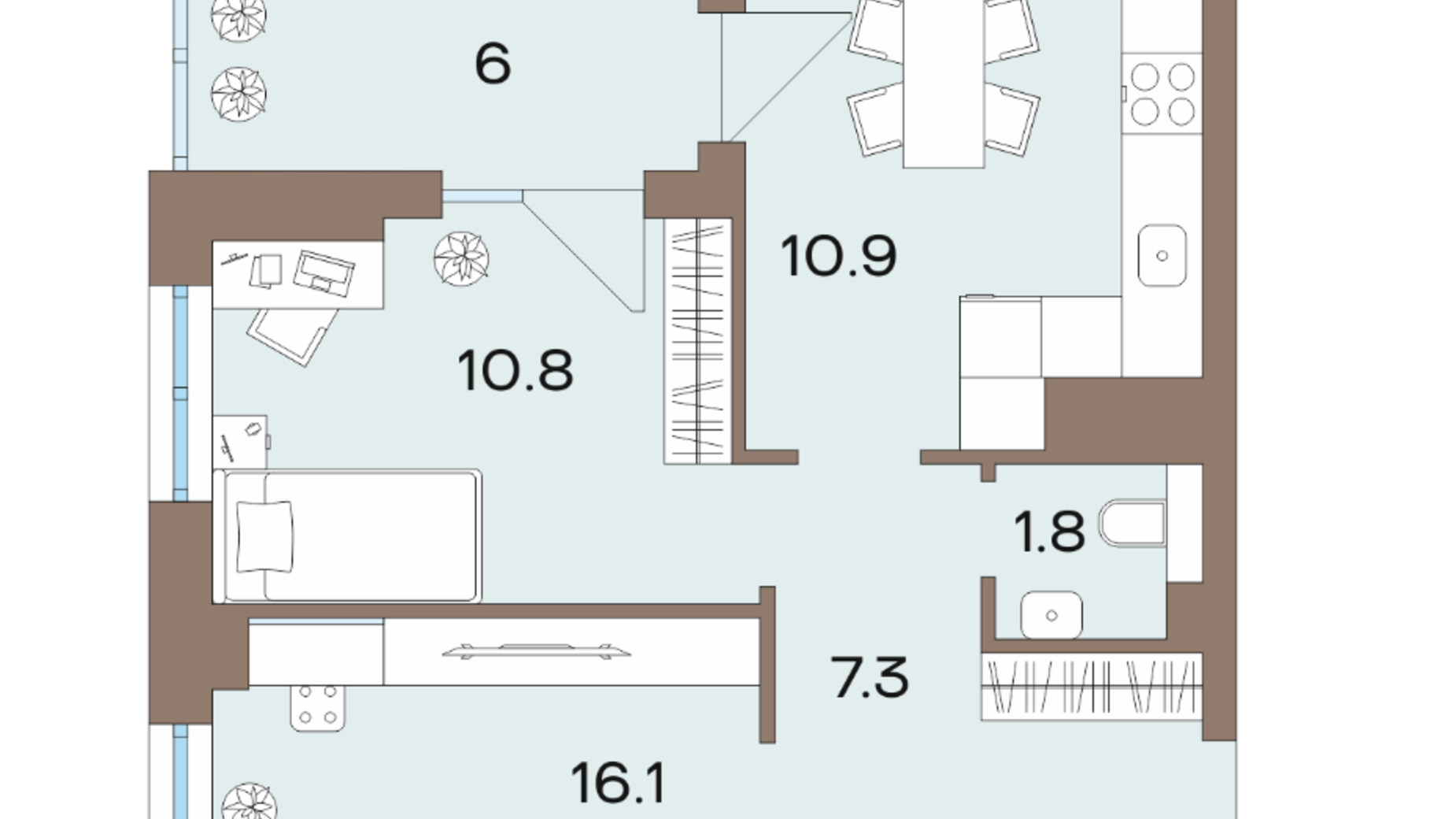 Планировка 2-комнатной квартиры в ЖК Соуренж 56.2 м², фото 621328