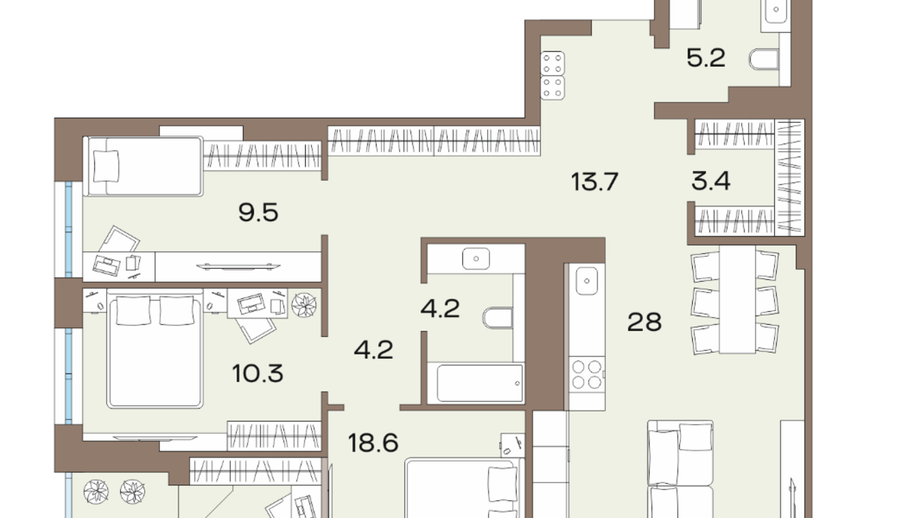 Планування 3-кімнатної квартири в ЖК Соуренж 101.7 м², фото 621329