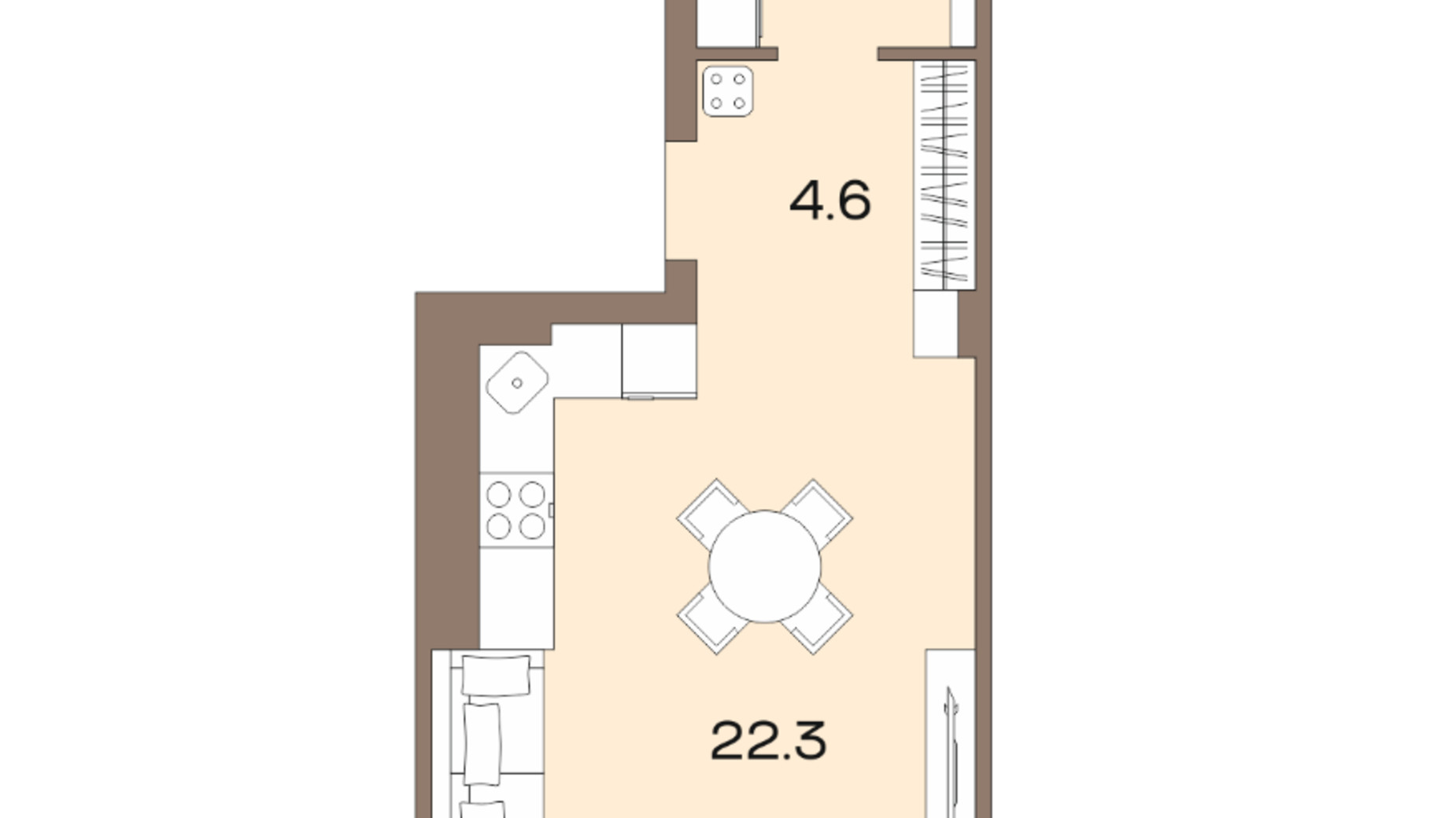 Планування 1-кімнатної квартири в ЖК Соуренж 34.4 м², фото 621331