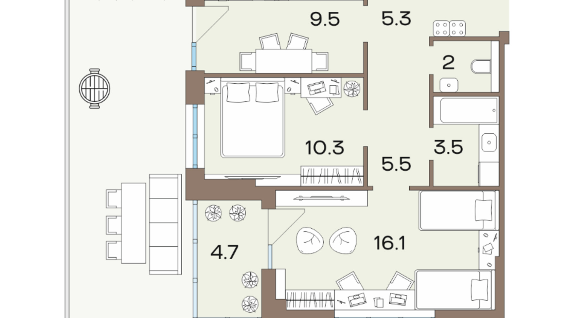 Планировка 2-комнатной квартиры в ЖК Соуренж 73.9 м², фото 621354