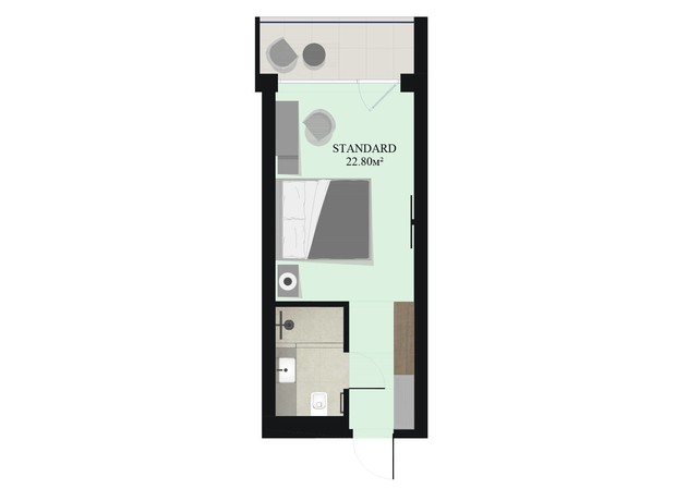 Апарт-готель Green Rest: планировка 1-комнатной квартиры 22.8 м²