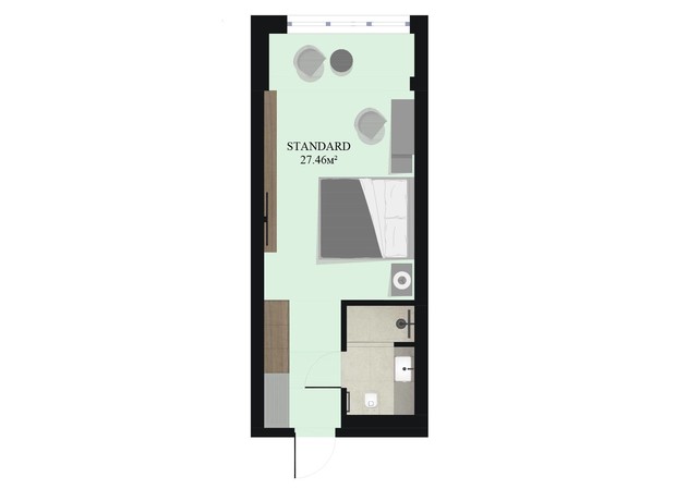 Апарт-готель Green Rest: планування 1-кімнатної квартири 27.46 м²