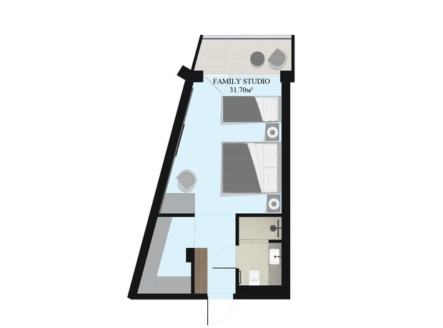 Апарт-готель Green Rest: планування 1-кімнатної квартири 31.7 м²