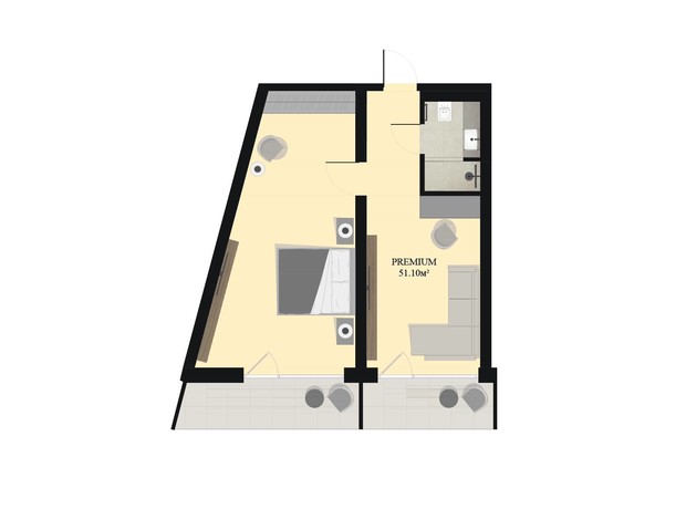 Апарт-готель Green Rest: планування 2-кімнатної квартири 51.1 м²