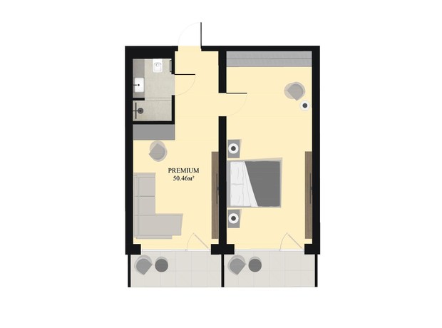Апарт-готель Green Rest: планировка 2-комнатной квартиры 50.46 м²