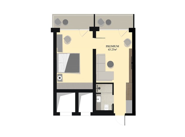 Апарт-готель Green Rest: планування 2-кімнатної квартири 43.25 м²