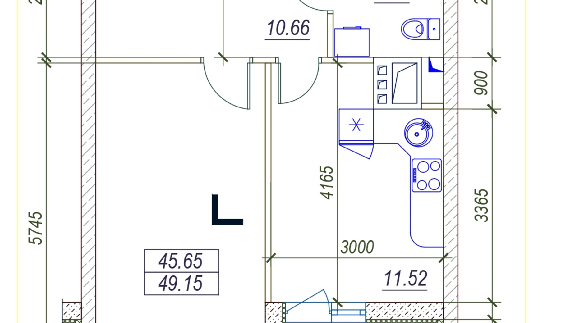 Планування 1-кімнатної квартири в ЖК Удобний 49.15 м², фото 621767