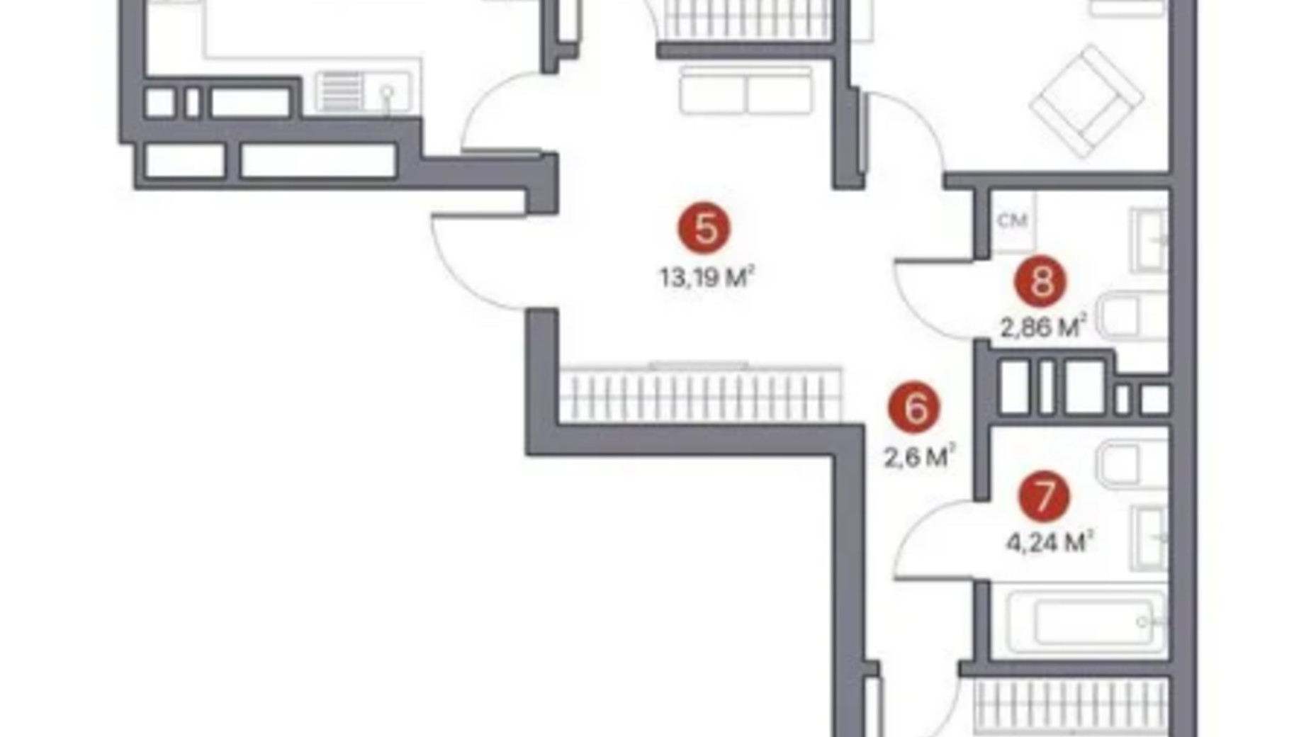 Планировка 3-комнатной квартиры в ЖК 7 Kvartal 82.68 м², фото 621952