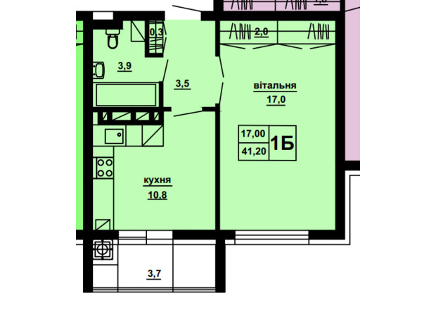 ЖК Beverly Hills: планировка 1-комнатной квартиры 41.2 м²