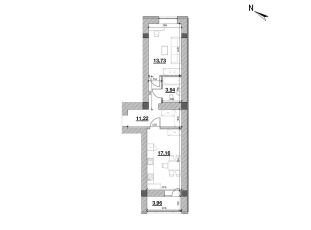 ЖК Шенген: планування 1-кімнатної квартири 50.01 м²