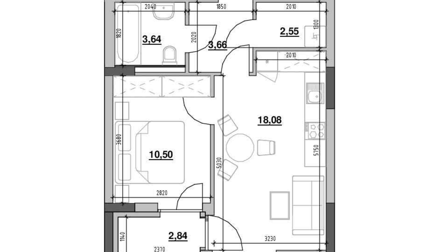 Планировка 1-комнатной квартиры в ЖК Шенген 41.27 м², фото 622211