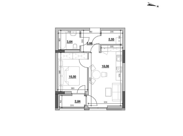 ЖК Шенген: планировка 1-комнатной квартиры 41.27 м²