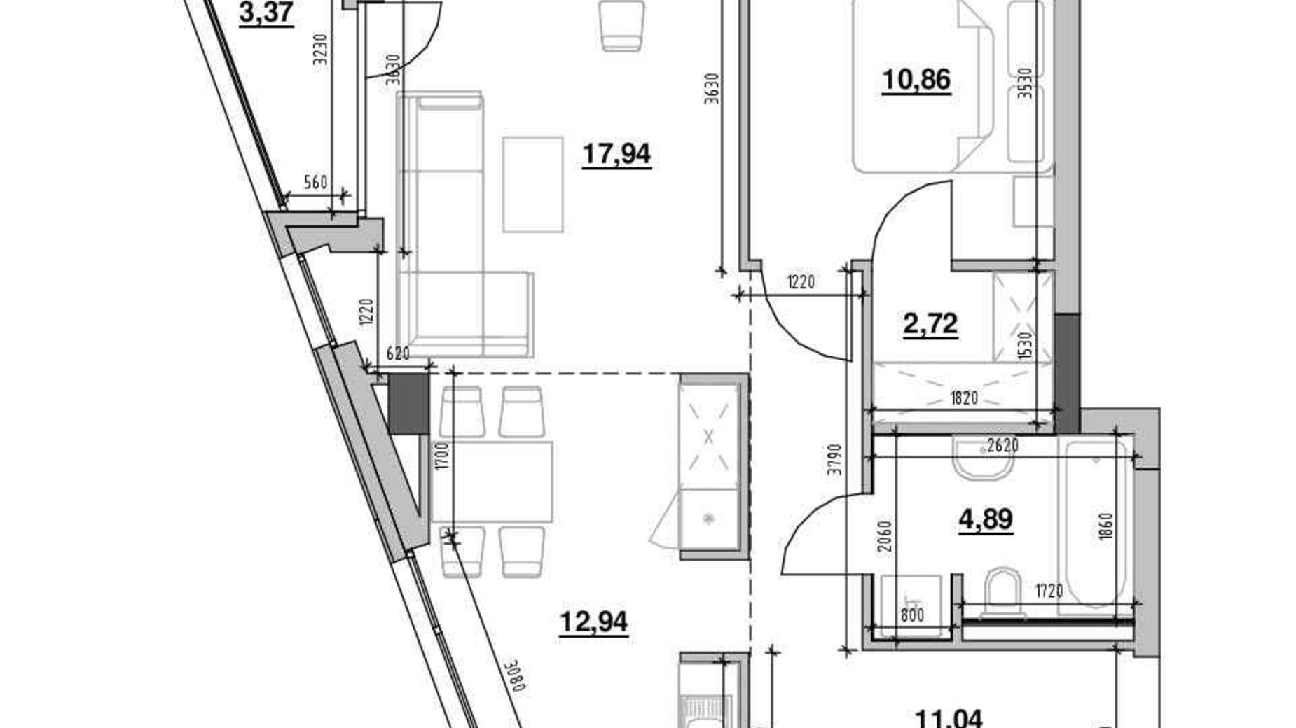 Планировка 1-комнатной квартиры в ЖК Шенген 63.76 м², фото 622216