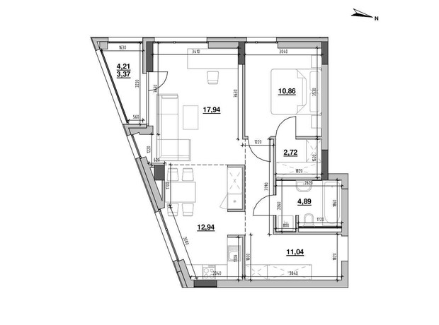 ЖК Шенген: планування 1-кімнатної квартири 63.76 м²