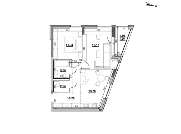 ЖК Шенген: планировка 2-комнатной квартиры 62.32 м²