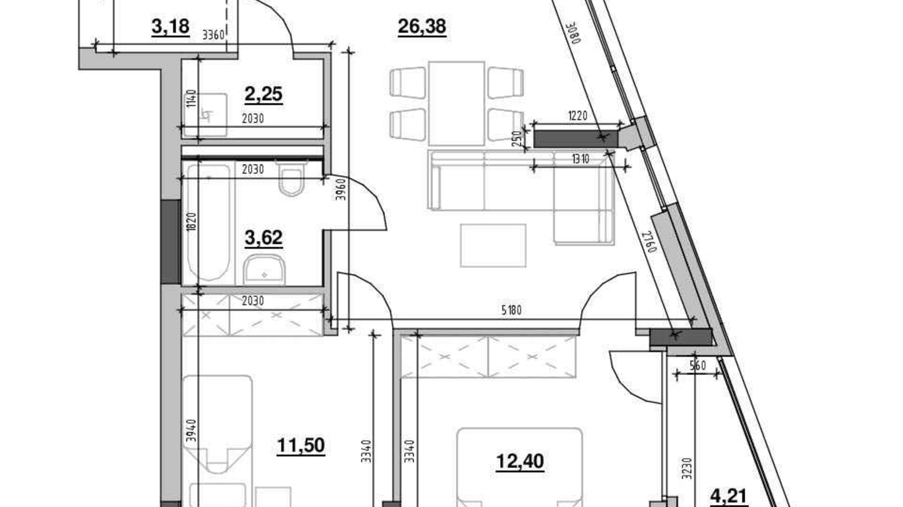 Планировка 2-комнатной квартиры в ЖК Шенген 62.7 м², фото 622240