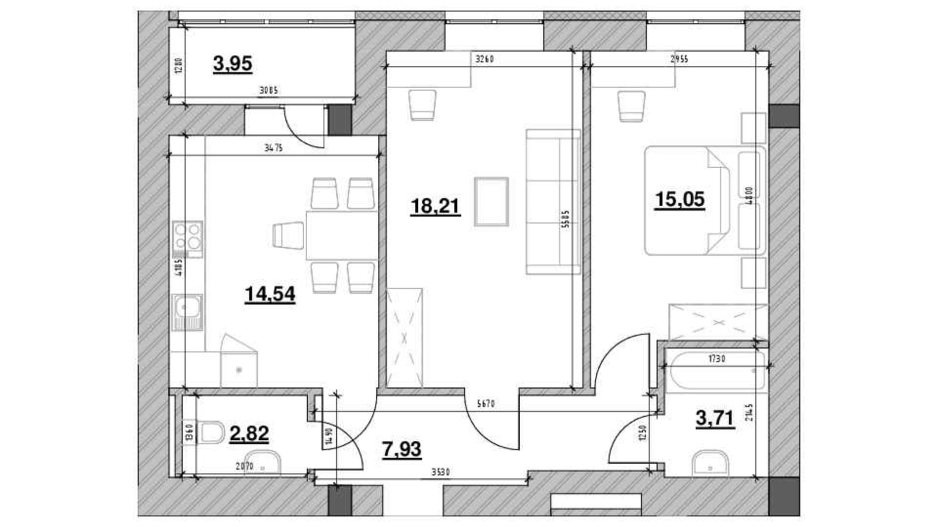 Планировка 2-комнатной квартиры в ЖК Шенген 66.21 м², фото 622258