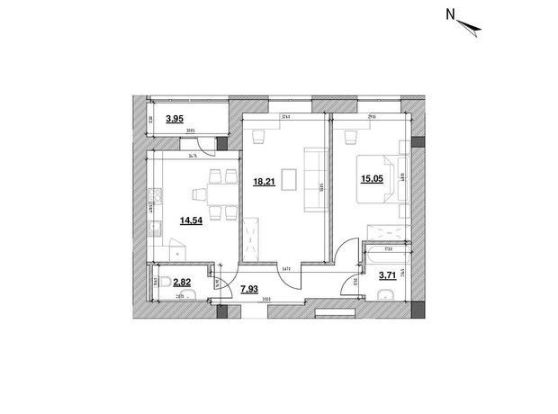 ЖК Шенген: планировка 2-комнатной квартиры 66.21 м²