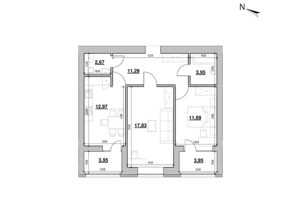 ЖК Шенген: планировка 2-комнатной квартиры 68.3 м²