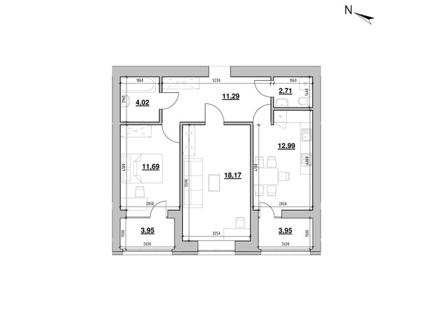 ЖК Шенген: планування 2-кімнатної квартири 68.76 м²