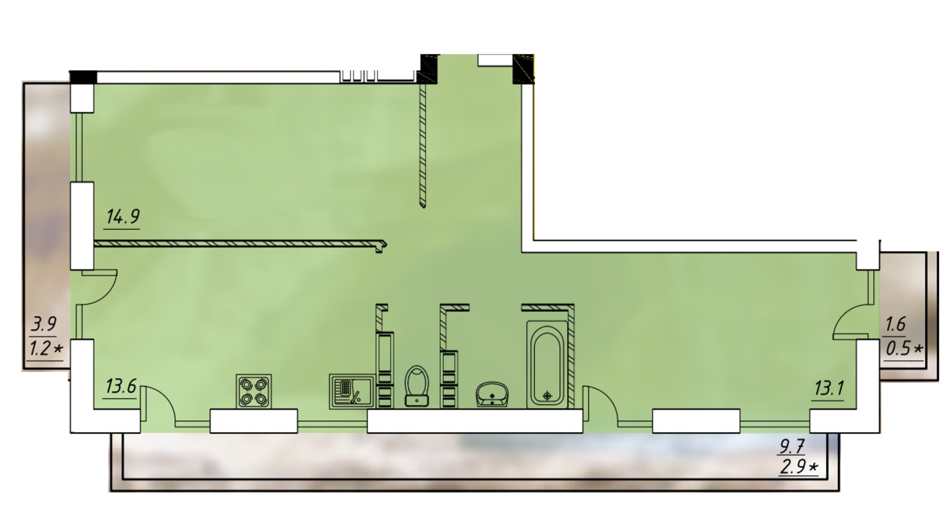 Планування 2-кімнатної квартири в ЖК Via Roma 60.9 м², фото 622267