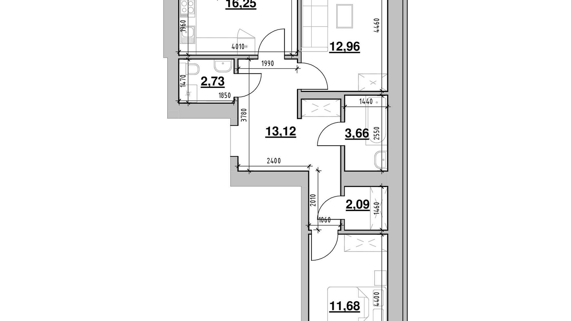 Планировка 2-комнатной квартиры в ЖК Шенген 70.11 м², фото 622272