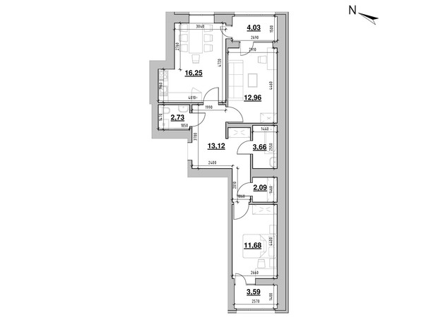 ЖК Шенген: планування 2-кімнатної квартири 70.11 м²