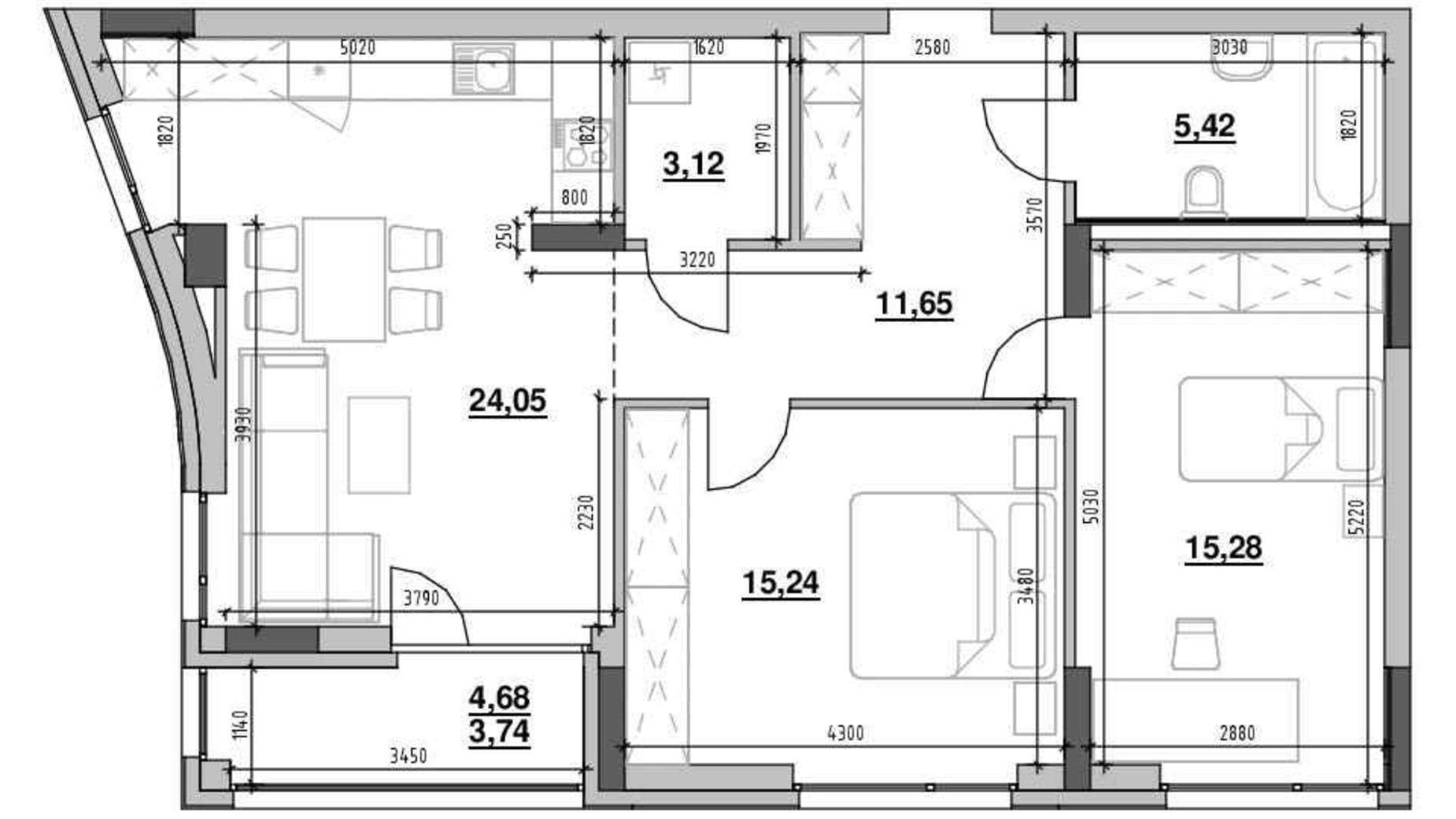 Планировка 2-комнатной квартиры в ЖК Шенген 78.5 м², фото 622275