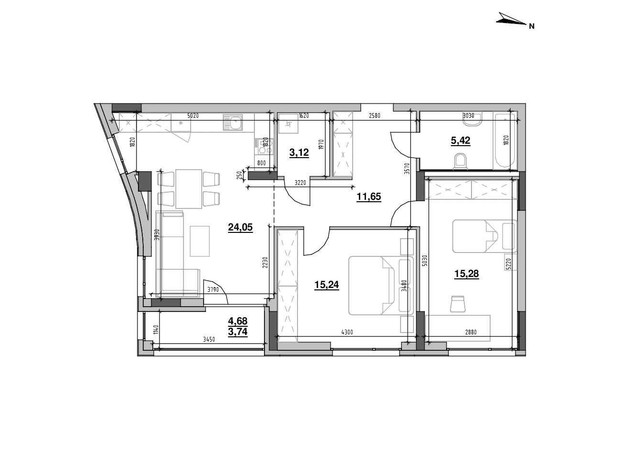 ЖК Шенген: планування 2-кімнатної квартири 78.5 м²