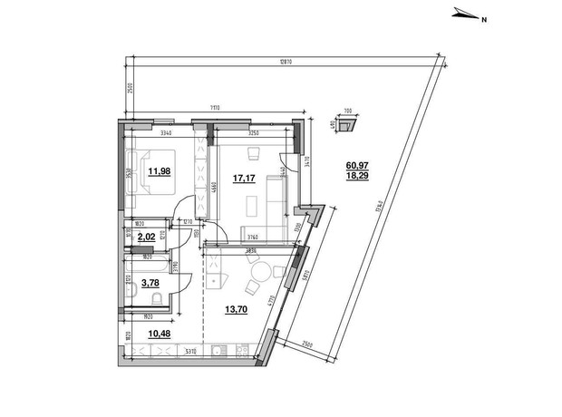 ЖК Шенген: планировка 2-комнатной квартиры 77.42 м²