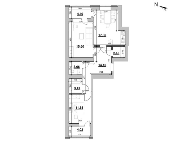 ЖК Шенген: планировка 2-комнатной квартиры 75.78 м²