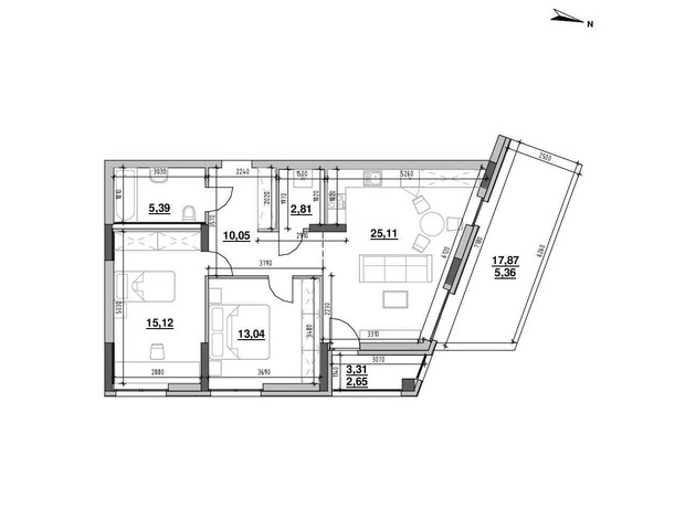 ЖК Шенген: планування 2-кімнатної квартири 79.53 м²