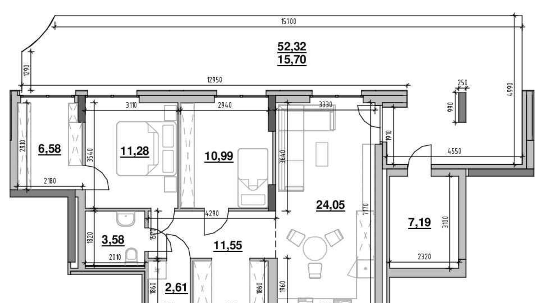 Планировка 2-комнатной квартиры в ЖК Шенген 93.53 м², фото 622284