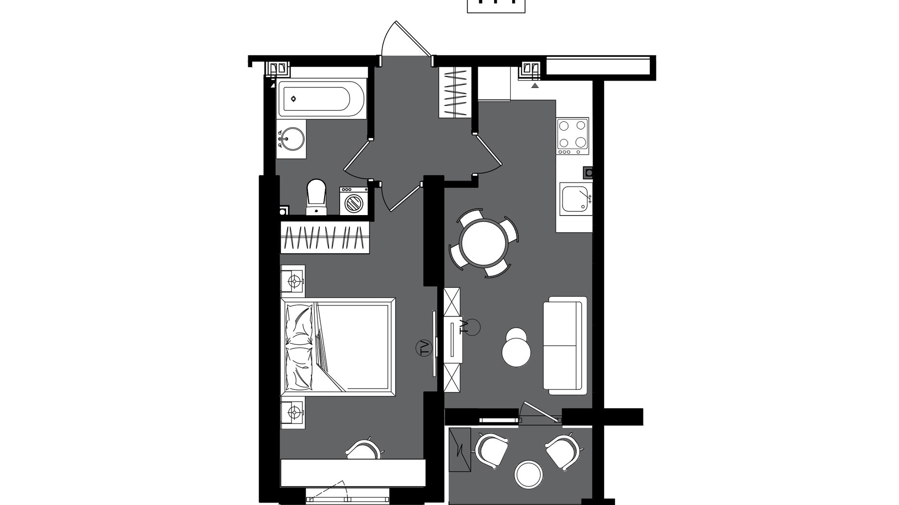 Планировка 1-комнатной квартиры в ЖК Посейдон 41.19 м², фото 622286