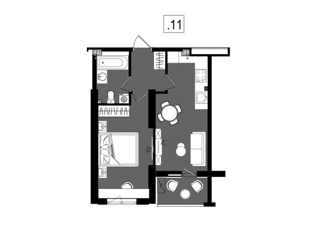 ЖК Посейдон: планировка 1-комнатной квартиры 41.19 м²