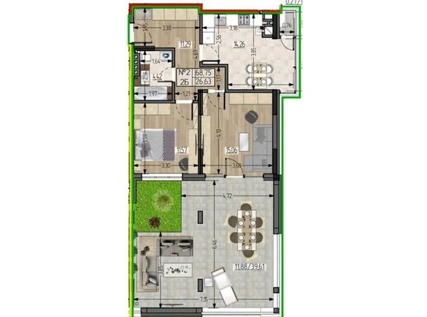 ЖСК Полетаева: планировка 2-комнатной квартиры 68.75 м²