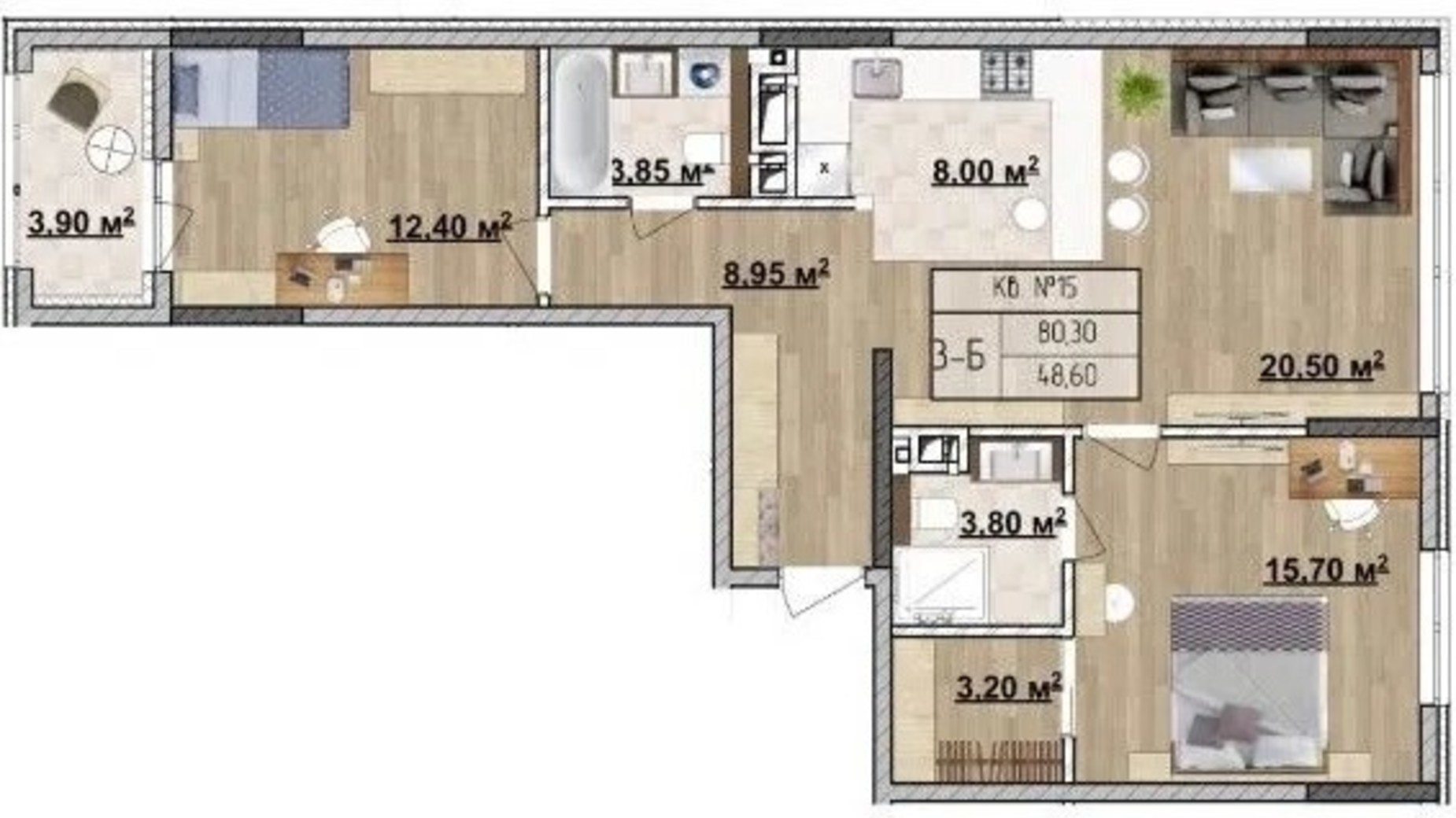 Планировка 3-комнатной квартиры в ЖСК Звёздный-4 80.3 м², фото 622524