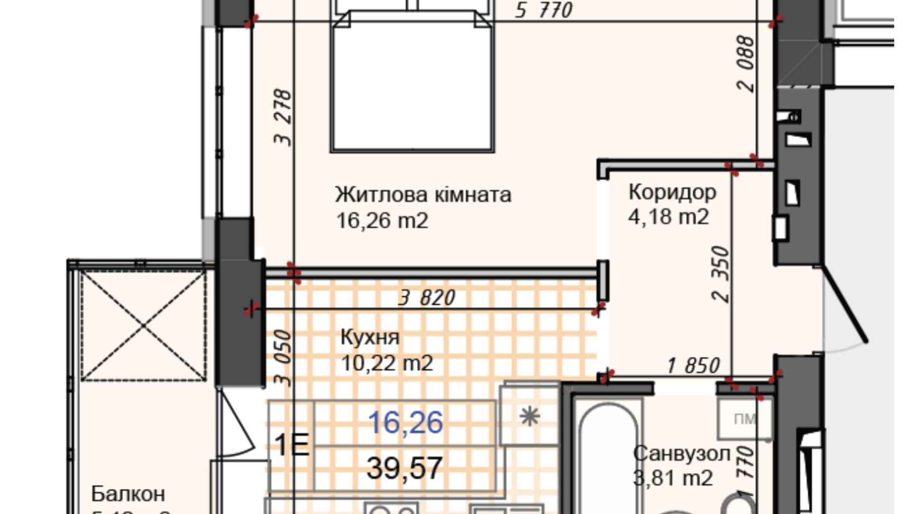 Планування 1-кімнатної квартири в ЖК Олімп 38.17 м², фото 622696