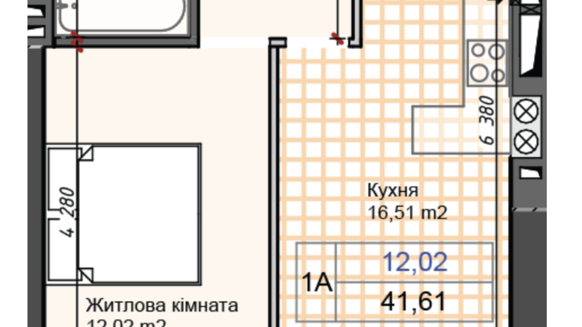 Планировка 1-комнатной квартиры в ЖК Олимп 40.82 м², фото 622700
