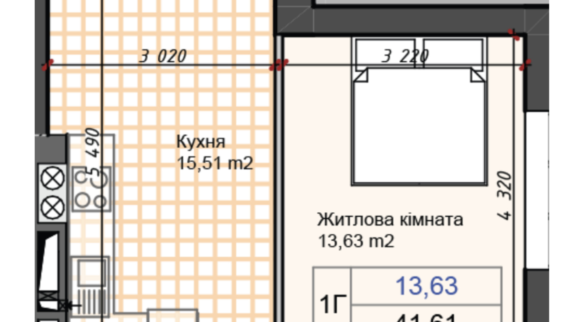 Планировка 1-комнатной квартиры в ЖК Олимп 40.83 м², фото 622701