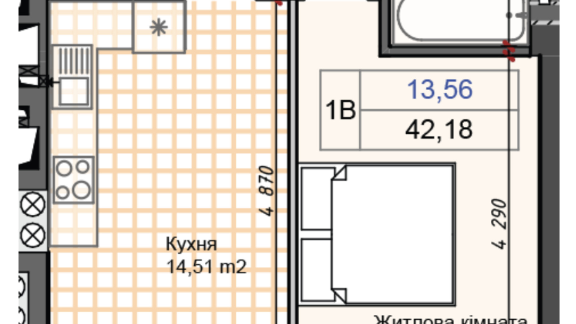 Планировка 1-комнатной квартиры в ЖК Олимп 42.18 м², фото 622702