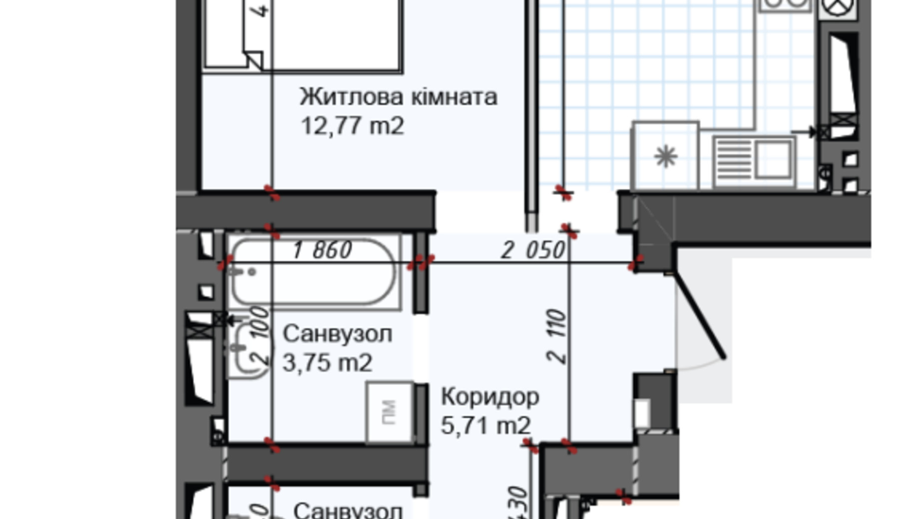 Планировка 2-комнатной квартиры в ЖК Олимп 62.06 м², фото 622705