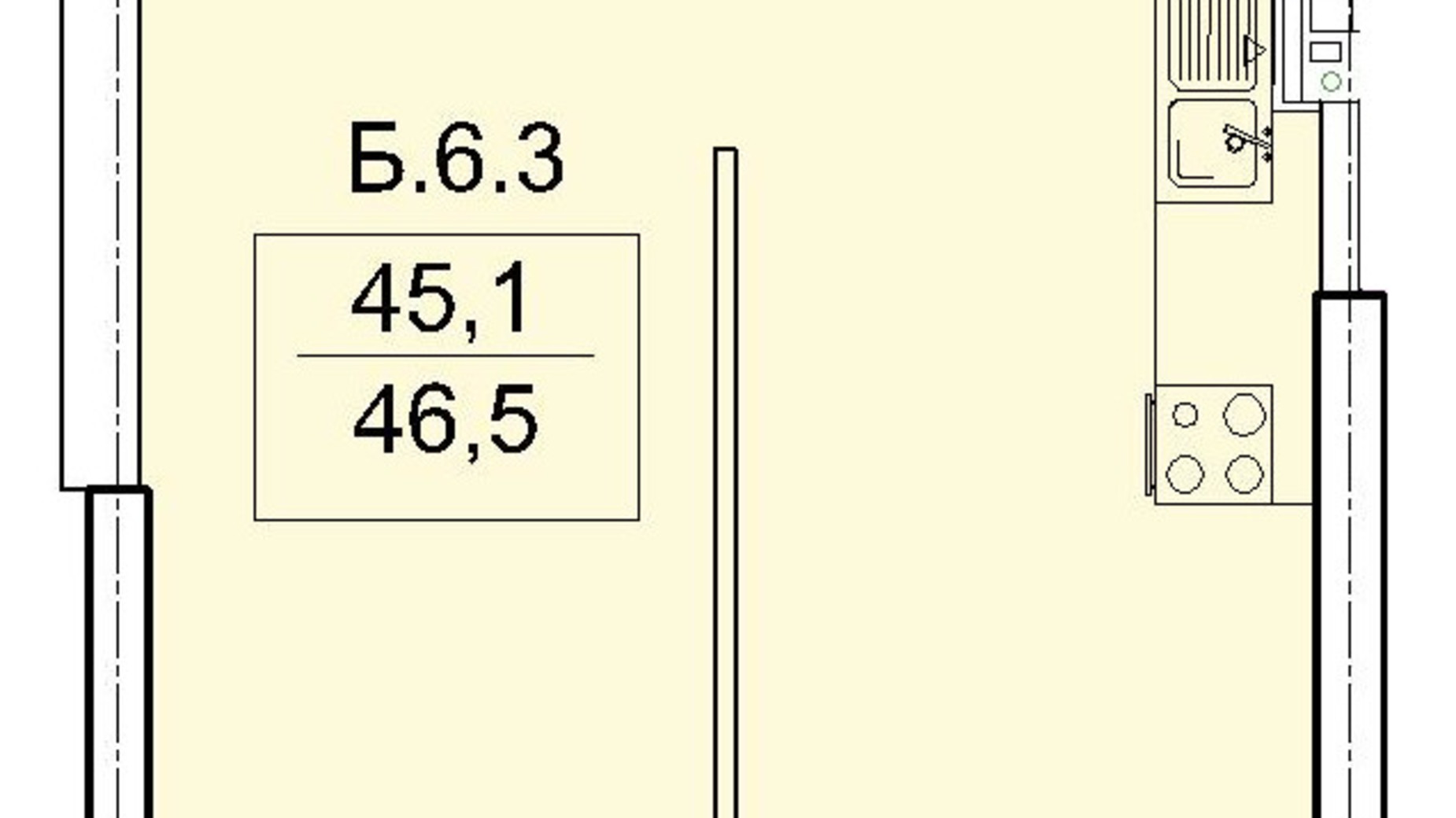 Планування 1-кімнатної квартири в ЖК Акрополь 46.5 м², фото 623029