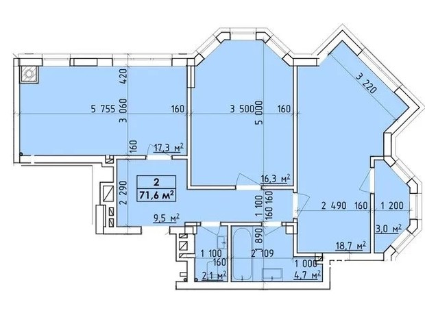 ЖК Віденський Квартал: планування 2-кімнатної квартири 72.9 м²